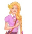 99px.ru аватар Смущенная Рапунцель в 21 веке с косичкой, цветком в волосах, розовой футболке и портфелем через плечо (мультфильм 'Рапунцель - запутанная история / Tangled')