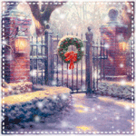 99px.ru аватар Новогодний венок на воротах и снегопад (автор исходника Томас Кинкейд / Thomas Kinkade)