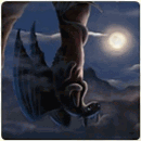 Аватар Чёрный дракон повис на скале вниз головой на фоне ночного неба и полной луны