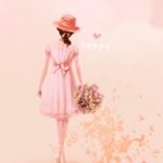 99px.ru аватар Девушка в розовом платье и шляпке на голове гуляет с корзиной цветов в руке (Happy / Счастье)