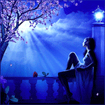 99px.ru аватар Девушка сидит на перилах балкона и смотрит на опадающие лепестки сакуры в лунном свете
