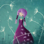 99px.ru аватар Девушка с фиолетовыми волосами, заплетёнными в две косички, в длинном фиолетовом платье стоит среди волшебных призрачных растений, похожих на пух от одуванчиков, из арта французской художницы Les toiles d'Az