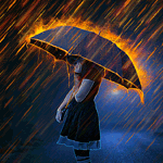 99px.ru аватар Девушка с зонтом в ночи под огненным дождем