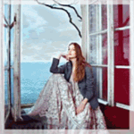 Аватар Девушка сидит на подоконнике открытого окна на фоне моря и неба с плывущими по нему облаками