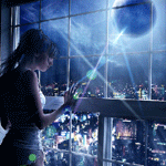 99px.ru аватар Девушка смотрит из окна на ночной город освещённый огнями и лунным светом