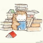 Аватар Ежик читает книгу, рядом стопки книг