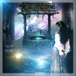 99px.ru аватар Девушка на фоне ночного пейзажа в стиле фэнтези, с круглой большой луной, колодцем и фонарём