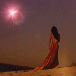 99px.ru аватар Девушка в длинном красном платье смотрит на большую сияющую на небе звезду