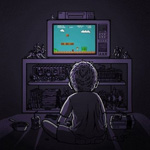 Аватар Мальчик сидит перед телевизором и играет в Марио / Mario