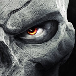 99px.ru аватар Человеческий оранжевый глаз внутри серого черепа, Death's Mask / Маска Смерти из игры Darksiders II