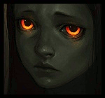 99px.ru аватар Девушка с черным лицом и яркими оранжевыми глазами, art by Mezamero
