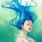 99px.ru аватар Девушка с синими волосами, которые развеваются в зеленоватой воде