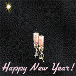 99px.ru аватар Бокалы с шампанским на фоне праздничного фейерверка, внизу надпись 'Happy New Year' / Счастливого Нового Года