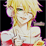 Аватар Vocaloid Kagamine Len / Вокалоид Кагамине Лен в очках и наушниках подмигивает и показывает язык (Smile / Улыбка)