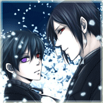 Аватар Сиэль Фантомхайв / Ciel Phantomhive и Себастьян Михаэлис / Sebastian Michaelis из аниме 'Темный дворецкий / Kuroshitsuji' на фоне ночного неба и белых роз