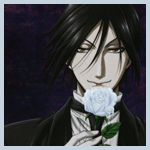 Аватар Себастьян Михаэлис / Sebastian Michaelis из аниме 'Темный дворецкий / Kuroshitsuji' на фоне ночного неба с белой розой в руке