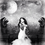 99px.ru аватар Девушка в белом платье на фоне луны, рядом с ней две фигурки ангелов