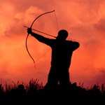 99px.ru аватар Мужчина стреляет из лука на фоне багряного заката