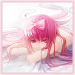 Аватар Обнаженная Вокалоид Мегурине Лука / Vocaloid Megurine Luka с розовым бантиком в волосах лежит на кровати