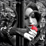 99px.ru аватар Грустная готическая девушка с красным цветком в руке возле кладбищенской ограды