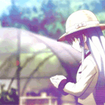 Аватар Канадэ Татибана / Kanade Tachibana из аниме Ангельские ритмы! / Angel Beats! отпускает бабочку в саду школы