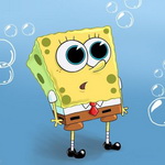 99px.ru аватар Губка Боб / SpongeBob из мультика Губка Боб Квадратные Штаны / SpongeBob SquarePants с широко раскрытыми глазами на голубом фоне с пузырями