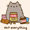 99px.ru аватар Pusheen The Cat / / Кот Пушин в окружении еды (eat everything / ем всё, chips / чипсы)