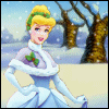 99px.ru аватар Золушка / Cinderella стоит на фоне падающего снега в зимнем лесу