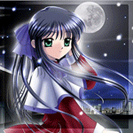 Аватар Анимешная девушка с зелеными глазами на фоне луны и ночного неба