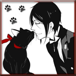 99px.ru аватар Себастьян Микаэлис / Sebastian Michaelis из манги Темный дворецкий / Kuroshitsuji целует чёрную кошку с красным бантиком на шее