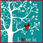 Аватар Рисованное дерево с сидящими на нем двумя птицами и надписью love is / любовь это