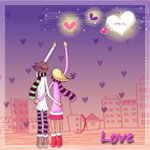 99px.ru аватар Парень и девушка обнимаются и показывают рукой на сердца на небе (Love / Любовь)