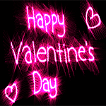 Аватар Мигающие розовые сердечки на черном фоне и надпись Happy Valentine's Day / Счастливого Дня Святого Валентина / Дня всех Влюбленных