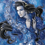 99px.ru аватар Рисованная девушка - брюнетка со спускающимся с неба звездным шлейфом