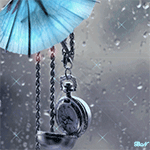 99px.ru аватар Часы подвешены на голубом переливающемся зонте на фоне капель воды