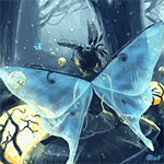 Аватар Девушка-фея сидит спиной и смотрит на светящийся желтый шар, впереди летит переливающаяся голубая бабочка