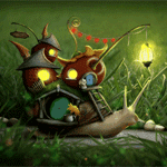 99px.ru аватар Улитка со сказочным домиком на спине ползет ночью в траве, и освещает путь фонариком
