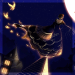 Аватар Беатриче / Beatrice стоит на крыше дома ночью и тянется к луне, аниме 'Когда плачут чайки / When Seagulls Cry'