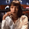 99px.ru аватар Ума  Турман / Uma Thurman курит сигарету, кадр из кинофильма 'Криминальное чтиво / Pulp Fiction'