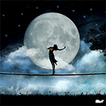 99px.ru аватар Девушка стоящая на канате на фоне переливающегося неба и луны, в груди которой бьется красное сердце