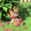 Аватар Машка из мультфильма Маша и Медведь сидя под кустом ест малину