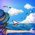 99px.ru аватар Девочка в шляпке, с вытянутой рукой, смотрит на море