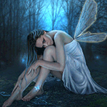 99px.ru аватар Лесная фея в белом платье сидит на земле, на ногу ей присела голубая бабочка