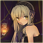 99px.ru аватар Суигинто / Suigintou с черной повязкой на голове загадочно смотрим при свете горящей лампы, аниме Дева-роза / Rozen Maiden