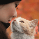 Аватар Кошка тянется к лицу девушки