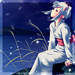 99px.ru аватар Анимешная девушка в белом кимоно смотрит на уносимые ветром листья ночью на берегу реки