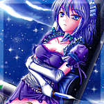 99px.ru аватар Izayoi Sakuya / Изаей Сакуя из игры Touhou / Тохо с ножом в руке стоит на фоне ночного звездного неба