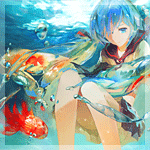 99px.ru аватар Вокалоид Мику Хатсуне / Vocaloid Miku Hatsune под водой, вокруг плавают рыбы