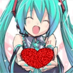 Аватар Вокалоид Мику Хатсуне / Vocaloid Miku Hatsune улыбается и протягивает сердечко, держащее на руках