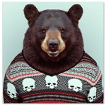 99px.ru аватар Бурый медведь в вязанной кофте с черепами, автор Yago Partal / Яго Партал